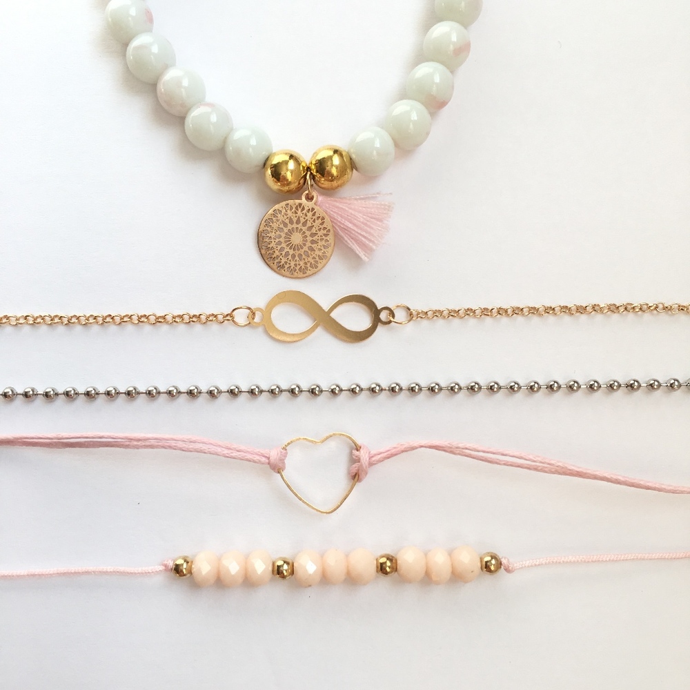 5 Piece Boho Heart Infinity Stone Bracelet Set - Picture 3 of 4